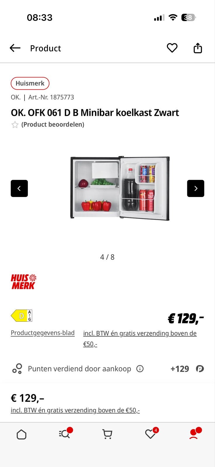 Minibar koelkast Zwart, Ophalen, Met vriesvak, Minder dan 45 cm, Minder dan 85 cm