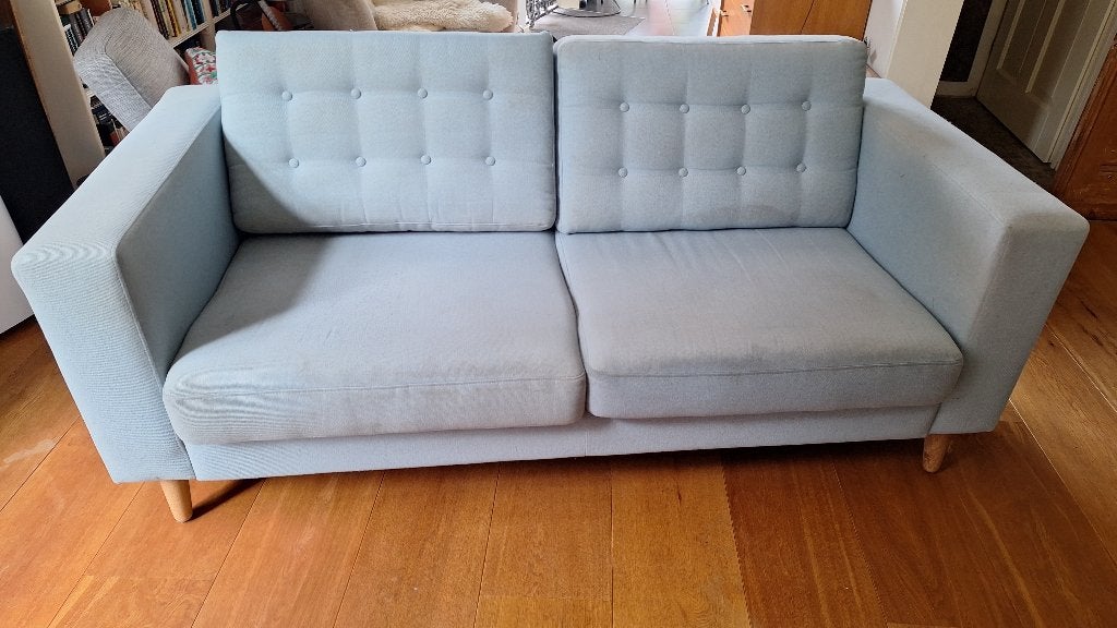 Bank 2.5 zits, blauw, gratis af te halen, Ophalen, Gebruikt, 150 tot 200 cm, Tweepersoons