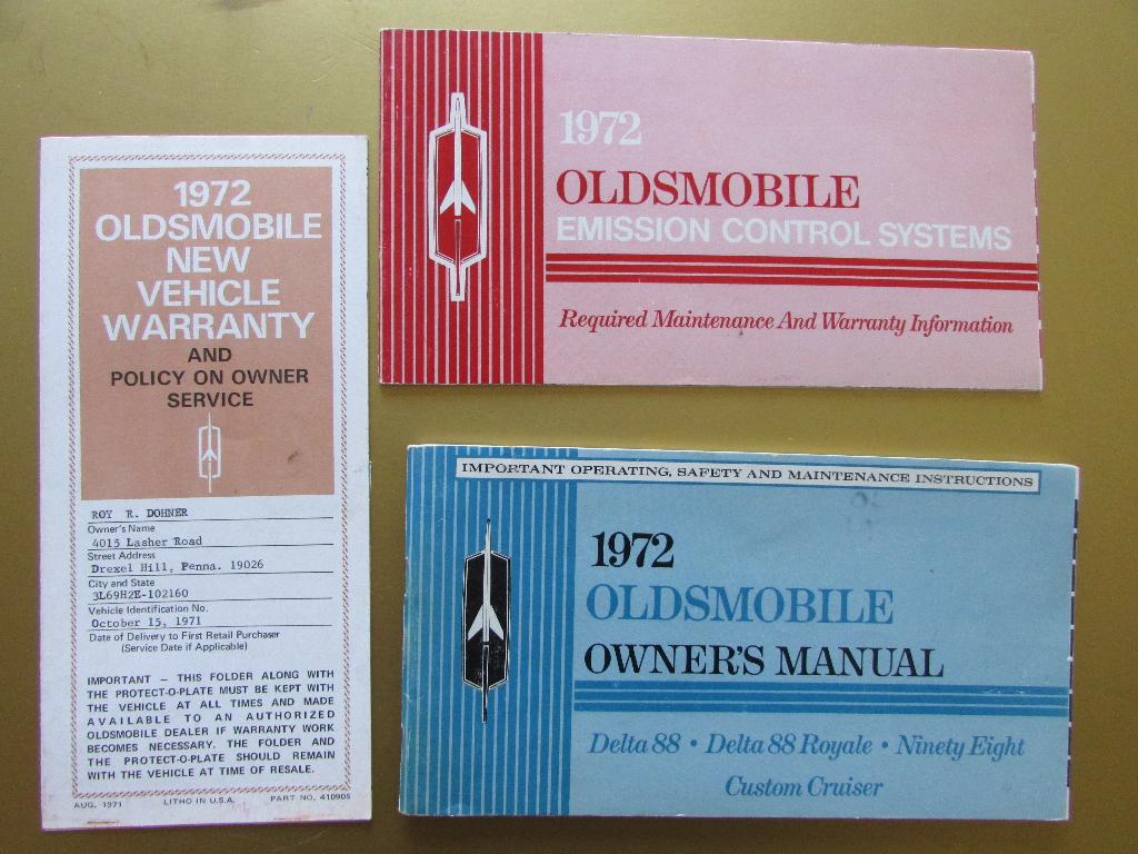 1972 Oldsmobile full-size modellen owner's manual, Engels, Ophalen of Verzenden