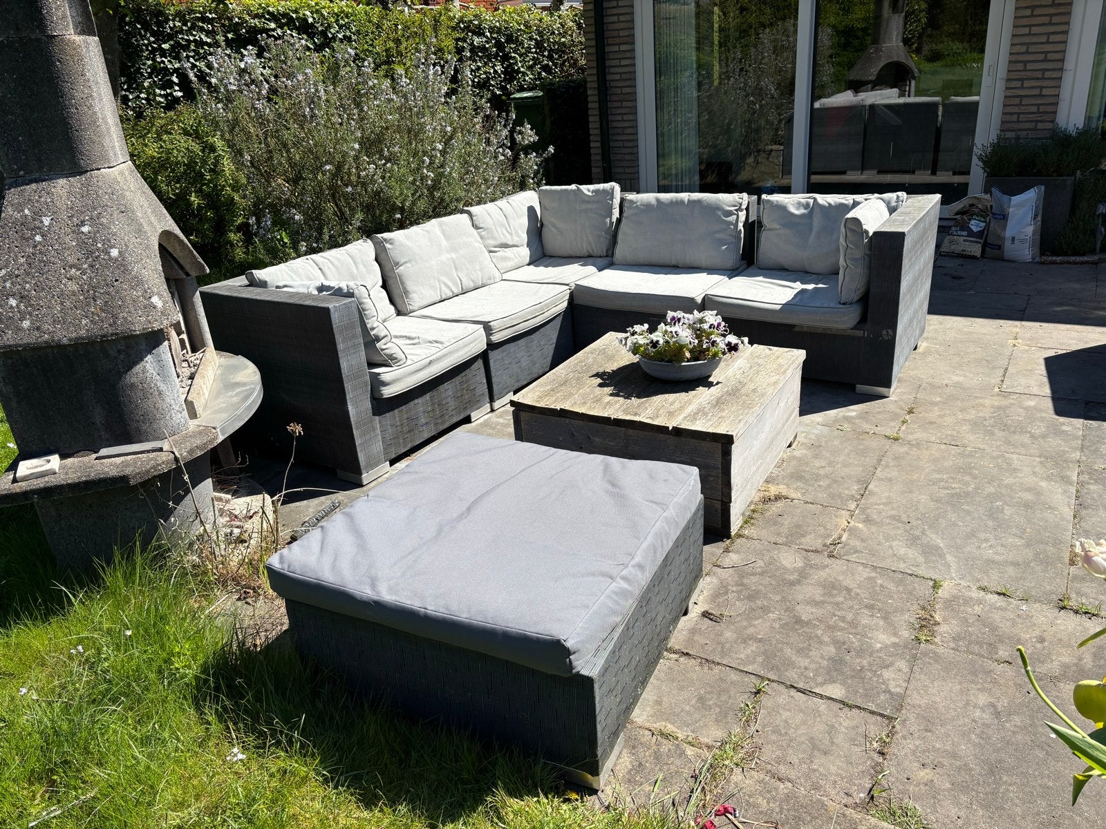 Antracietgrijze loungeset 225 x 225 met hocker 80x80., Ophalen, Gebruikt, Hocker, Loungeset