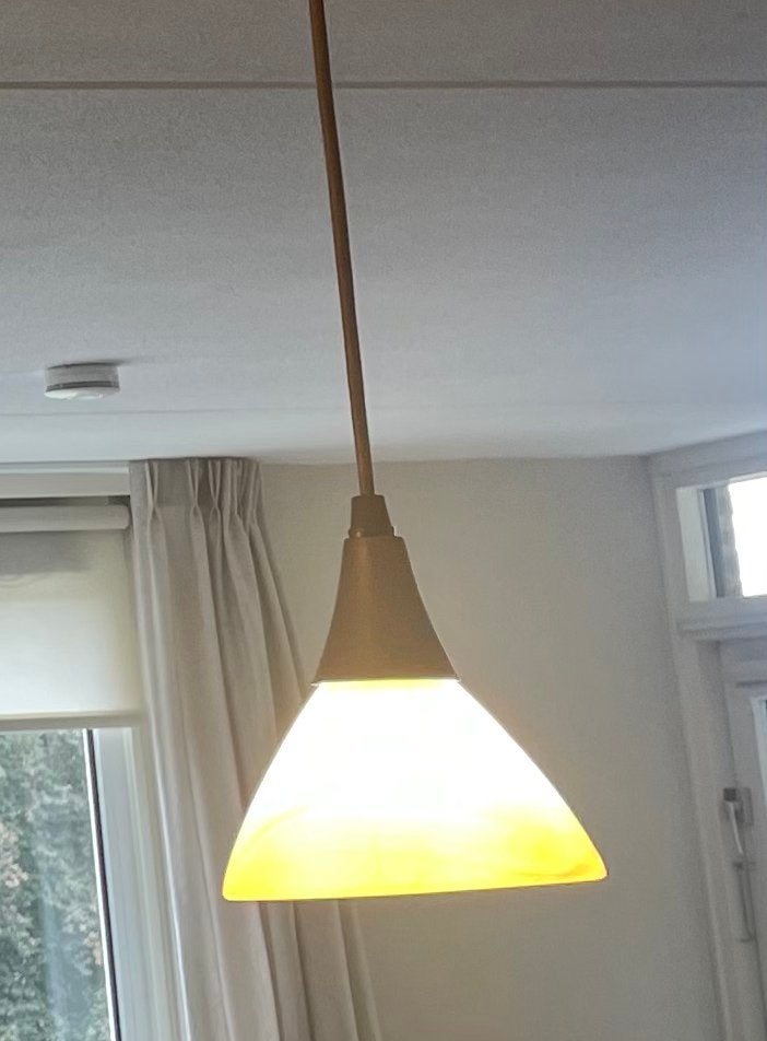 2 hanglampjes gemarmerd glas, Ophalen, Zo goed als nieuw, Glas