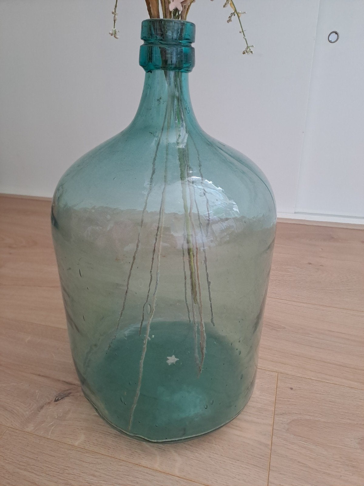 Blauwgroene grote glazen vaas, Huis en Inrichting, Woonaccessoires | Vazen, Ophalen of Verzenden, Glas