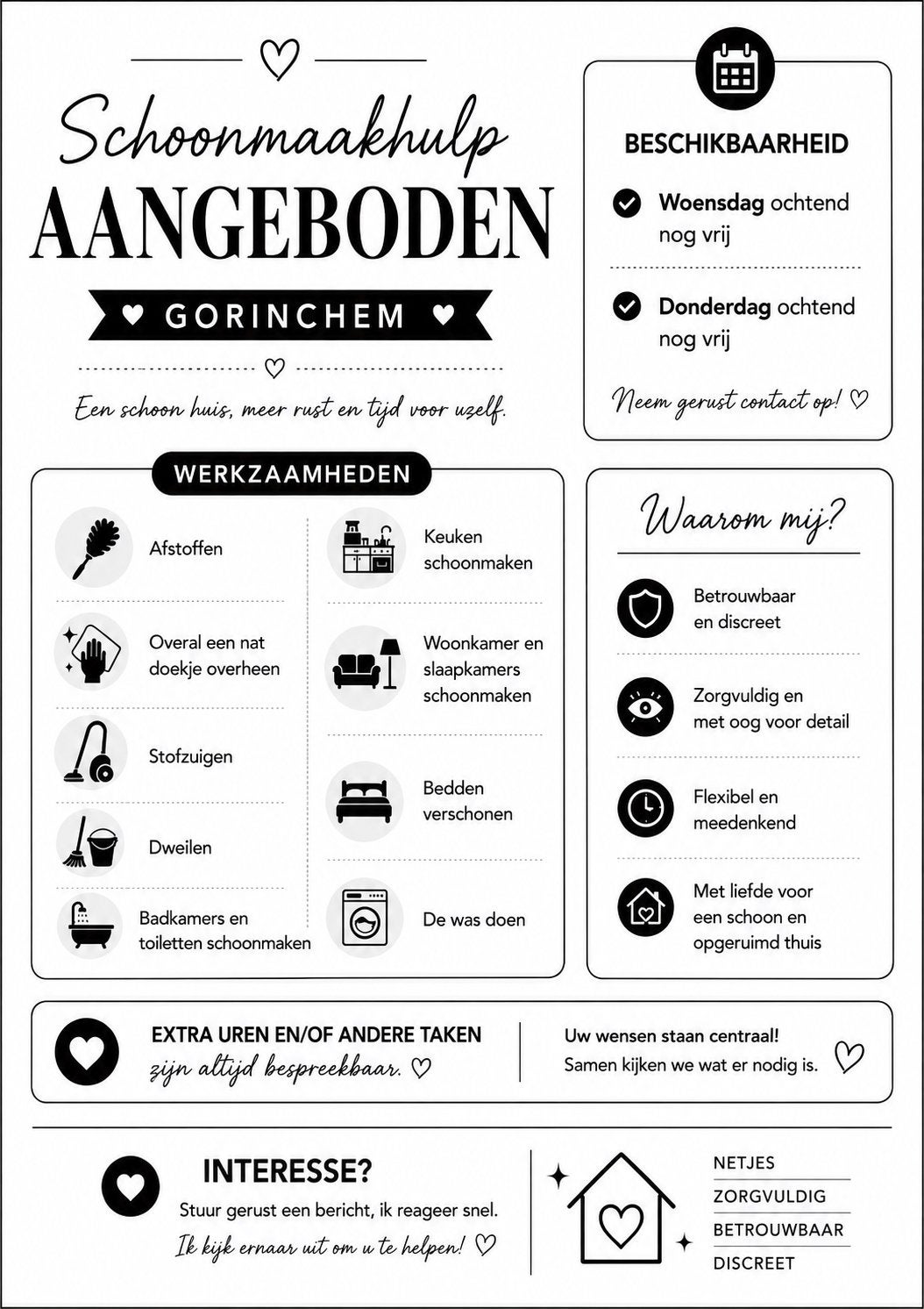 Schoonmaakhulp Gorinchem aangeboden, Overige uren, MBO, Vanaf 5 jaar, Overige vormen