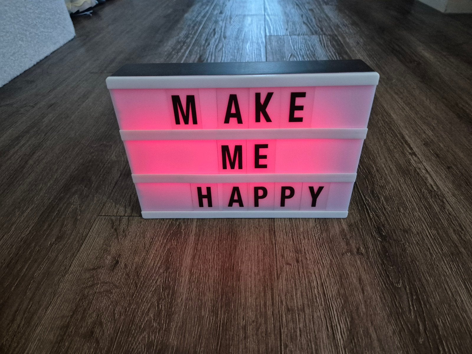 Lightbox 'Make Me Happy' met verwisselbare letters, Ophalen of Verzenden, Zo goed als nieuw, Wit, Kunststof
