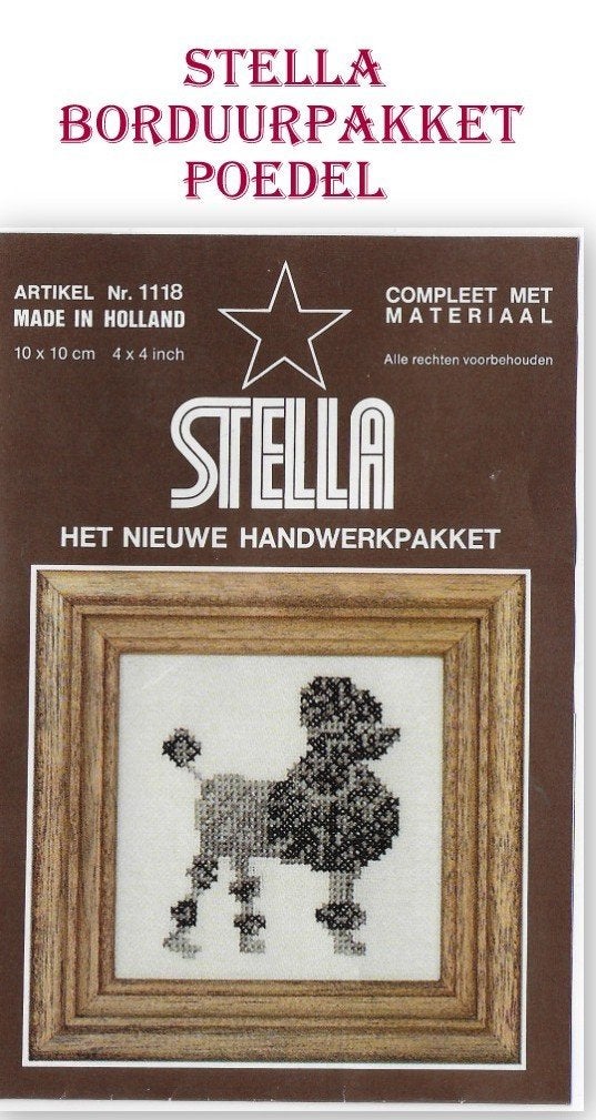 Borduurpakket Stella: - Poedel - Afmeting: 10 x 10 cm, Hobby en Vrije tijd, Ophalen of Verzenden, Nieuw, Borduurpakket