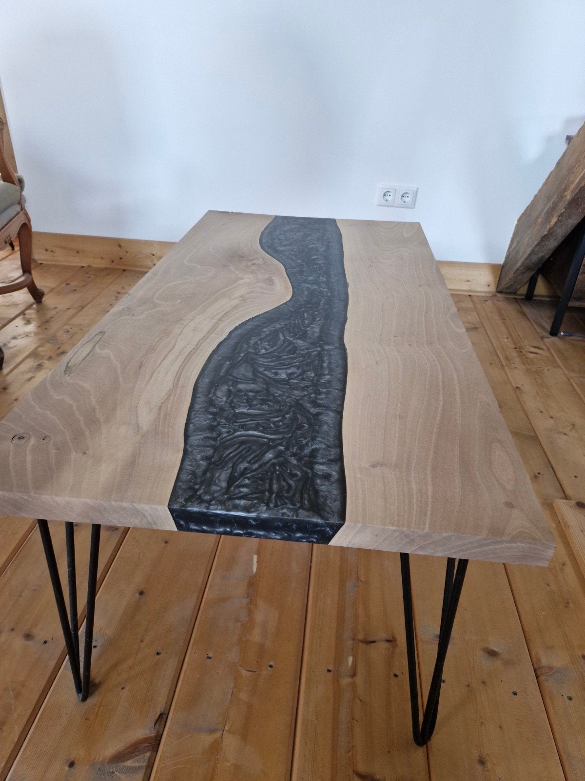 Unieke salontafel van hout en epoxy - River Table, Ophalen, Zo goed als nieuw, Rechthoekig, Modern, Industrieel, River Table