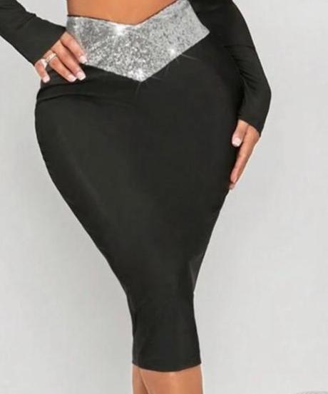 Zwarte rok met zilver paillette maat M, Kleding | Dames, Positiekleding, Maat 38/40 (M), Verzenden, Zo goed als nieuw, Jurk