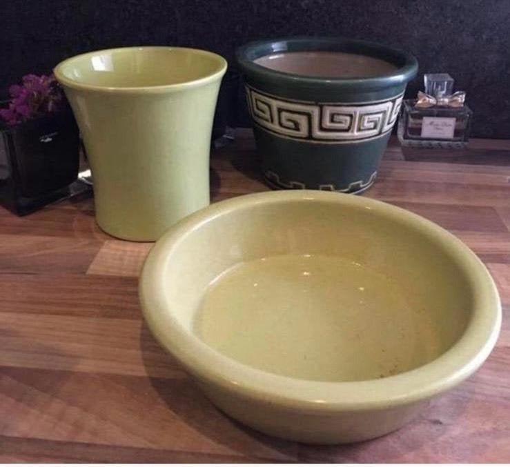 Vintage luxe groene geglazuurde terracotta aardewerk, Ophalen, Rond, Binnen, Zo goed als nieuw