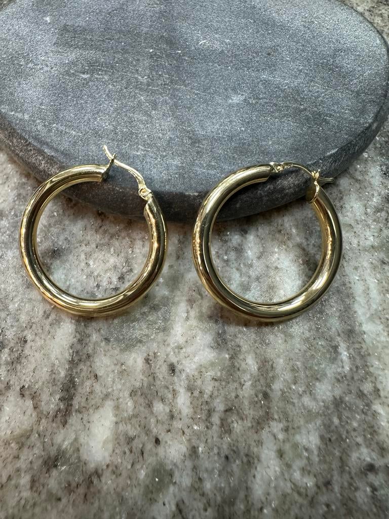 Prachtige 14k Gouden Oorbellen - Klassieke Creolen, Ophalen of Verzenden, Nieuw, Goud, Hangers