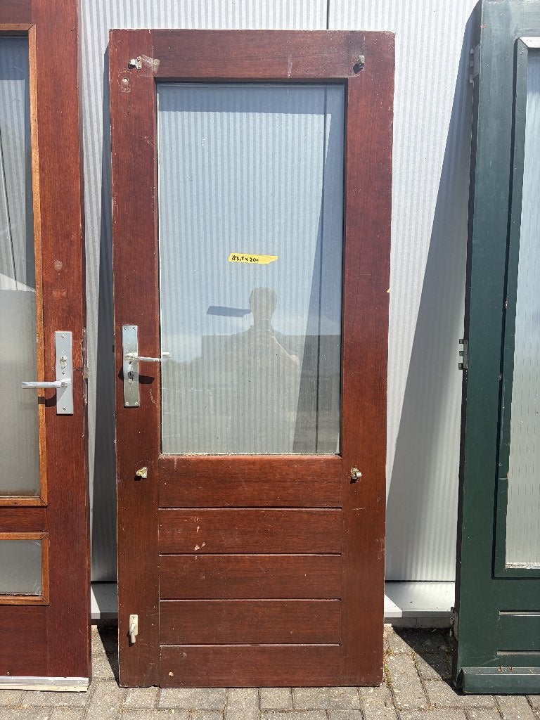 Hardhouten buitendeur groot glasraam | 83,5x201 cm|bruin/wit, Ophalen, Gebruikt, 80 tot 100 cm, Buitendeur