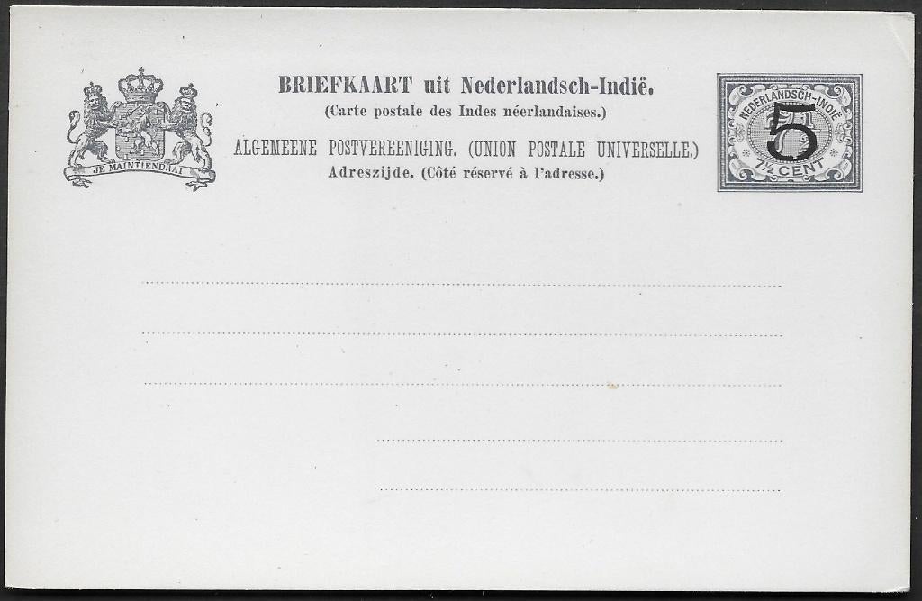 Briefkaart Ned. Indië Geuzendam 20a-z2 5 cent op 7½ cent., Ophalen of Verzenden, Briefkaart