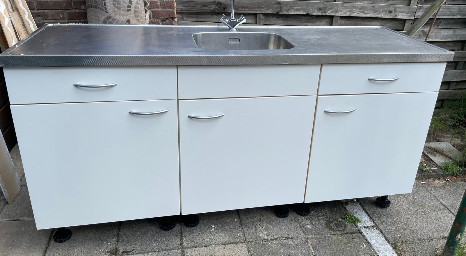 Nette Keukenonderkast met RVS Werkblad, Spoelbak en Kraan, Ophalen, Hout, Wit, Overige merken