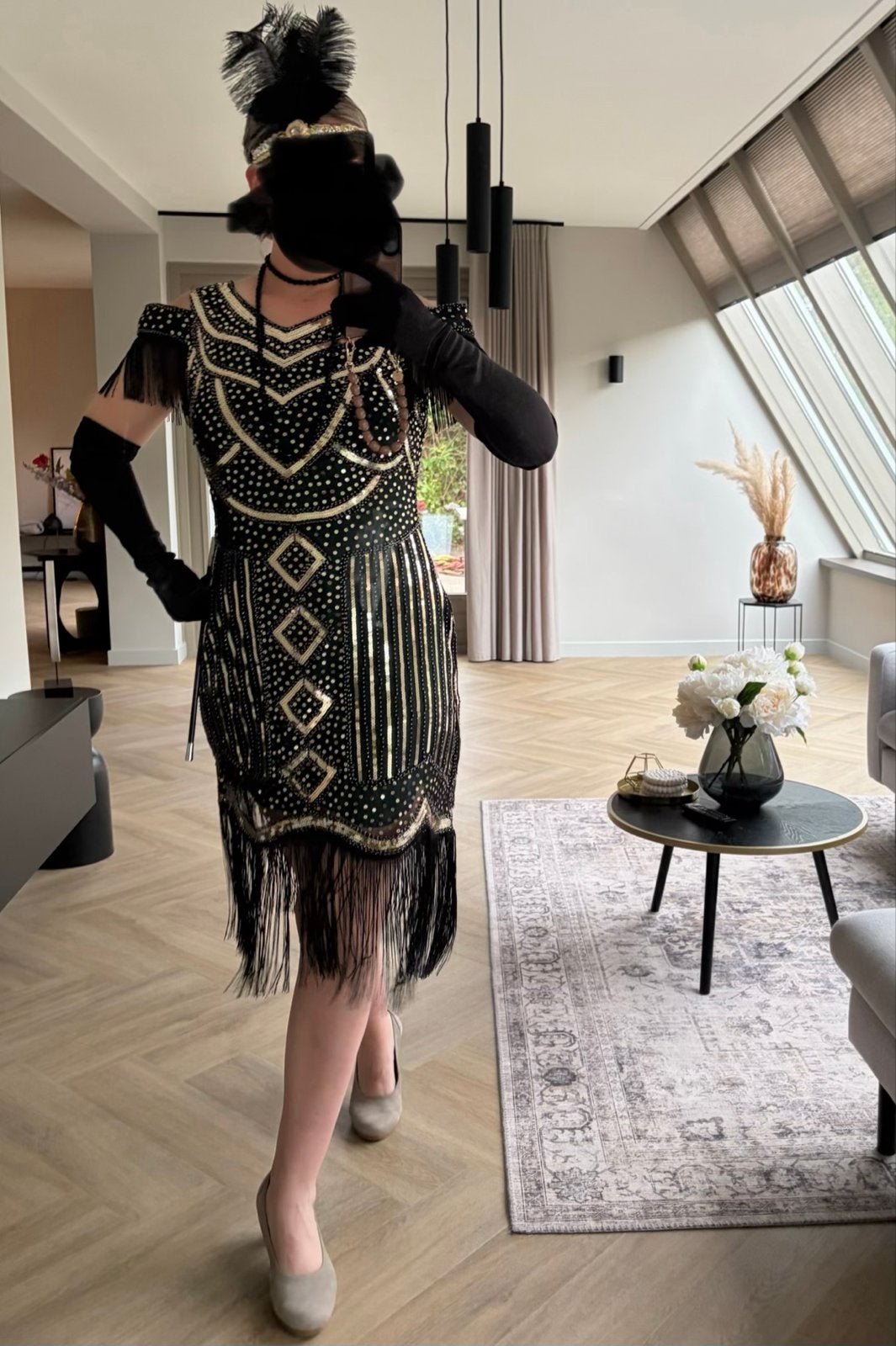Jaren '20 Peaky Blinders Great Gatsby Jurk met Accessoires, Maat 42/44 (L), Ophalen of Verzenden, Zo goed als nieuw, Knielengte