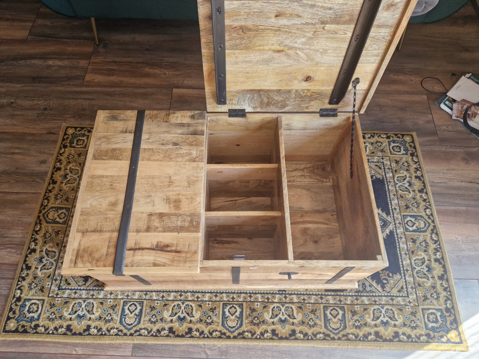 Salontafel met wijnrek en opbergruimte - Massief mangohout, Ophalen