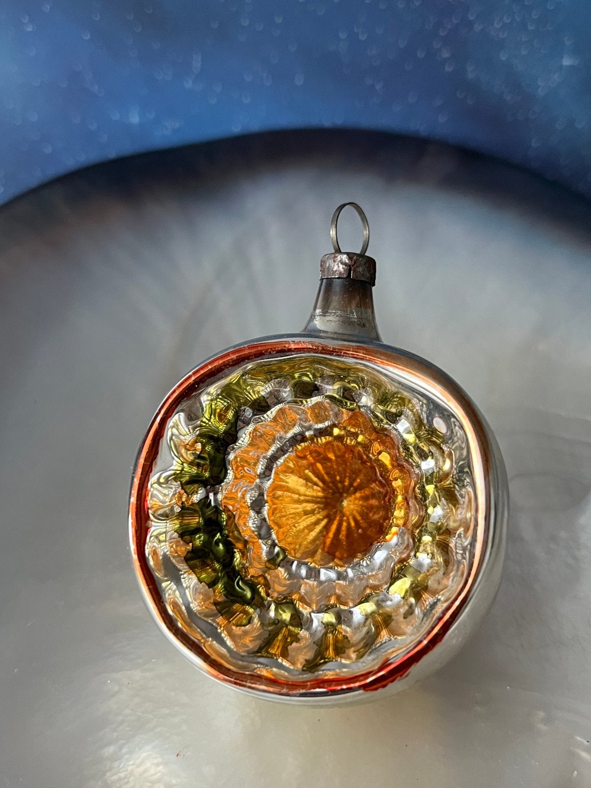 Oude glazen kerstbal (nr 99)met deuk, Gebruikt, ., Ophalen of Verzenden, .