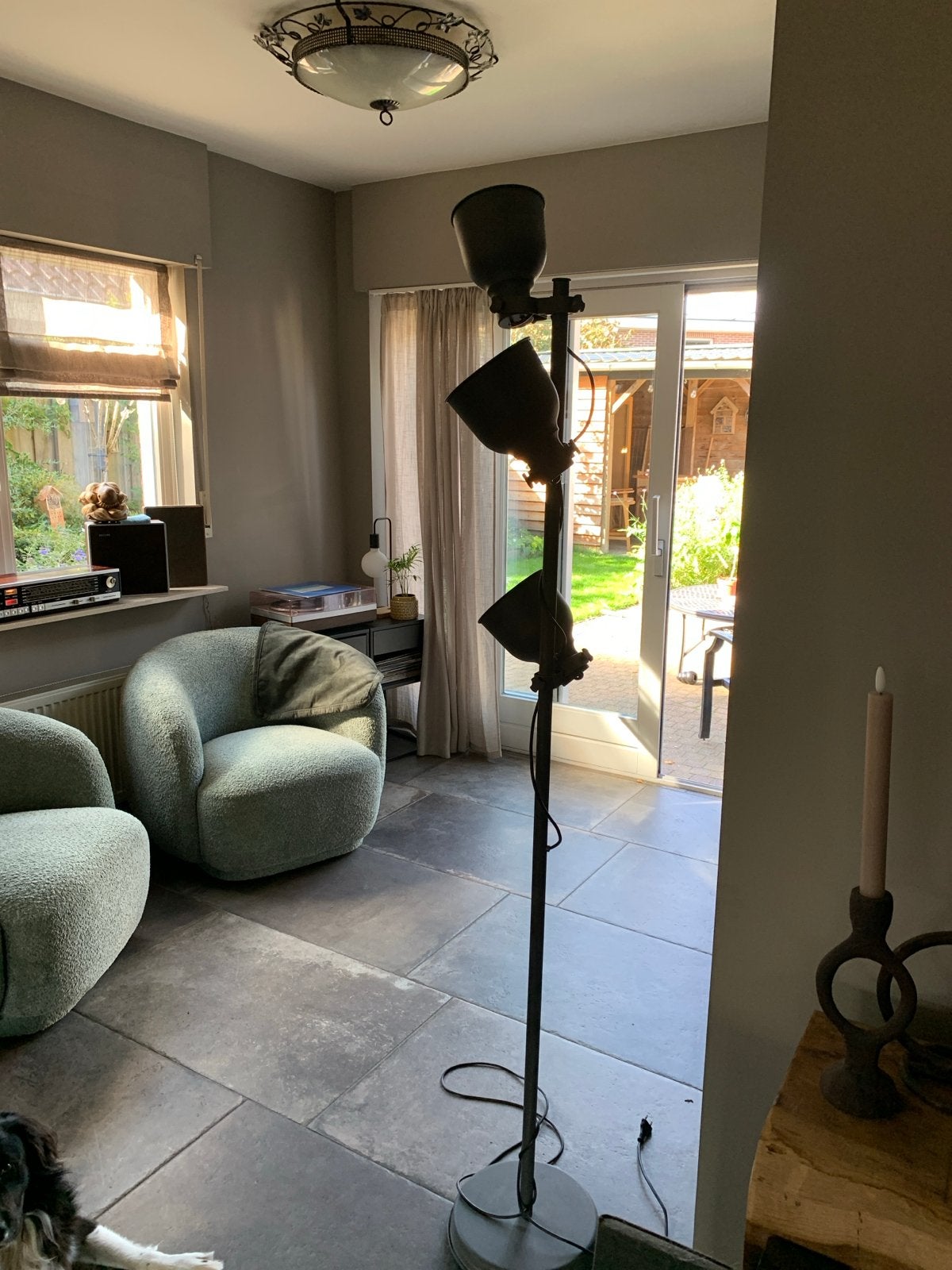 Vintage staande lamp met 3 verstelbare spots, Ophalen, Gebruikt, E27 (groot), Metaal