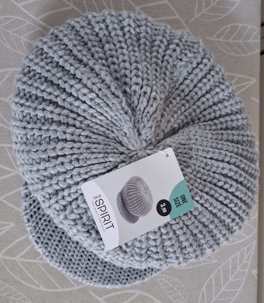 Grijze gebreide muts met klep - One Size, Maat 38/40 (M), Nieuw, Ophalen of Verzenden, True Spirit