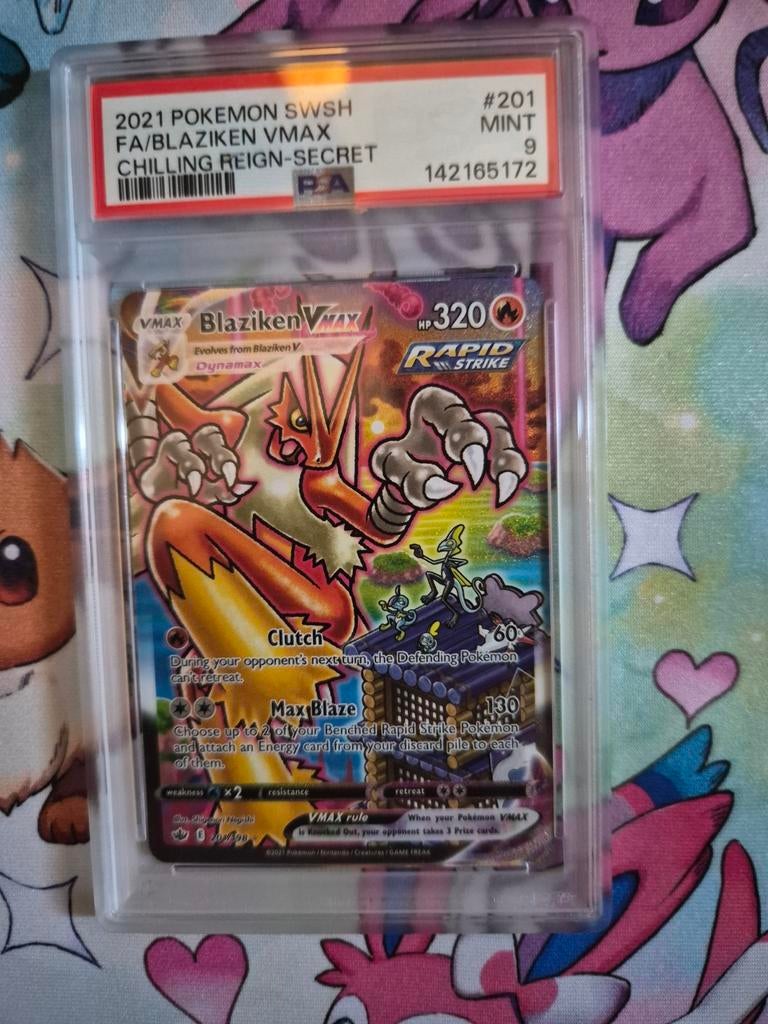 Blaziken VMAX Secret Rare PSA 9 Chilling Reign Pokémon Kaart, Ophalen of Verzenden, Zo goed als nieuw, Losse kaart