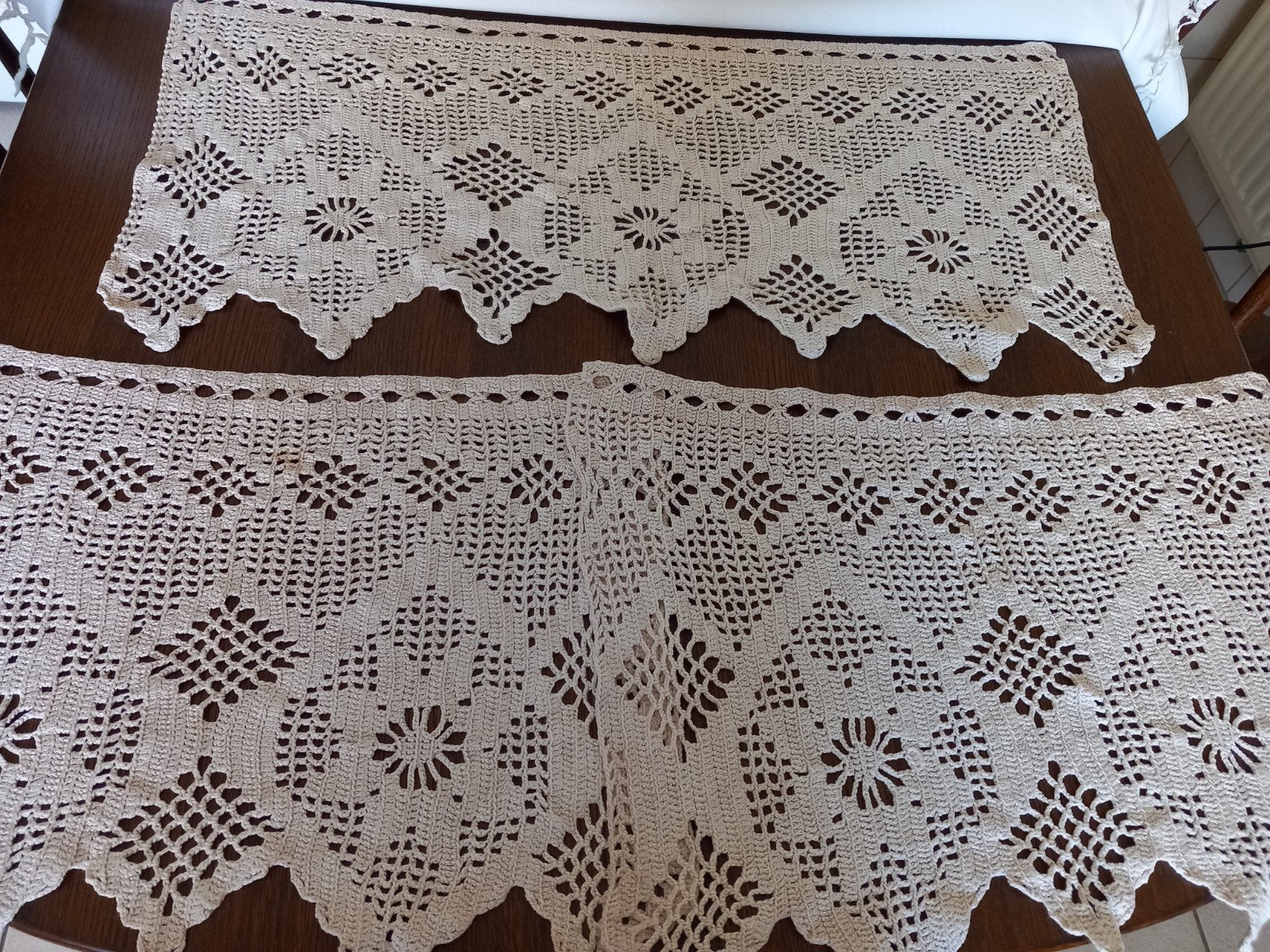 Vintage gehaakte gordijn  / valletje, Gebruikt, Beige, Minder dan 100 cm, 50 tot 100 cm