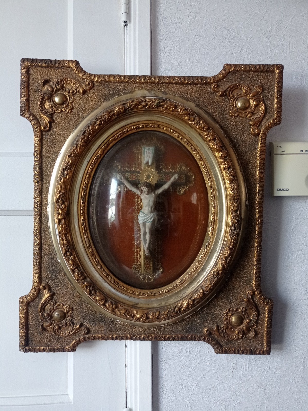 antiek Frans religieus kruisbeeld uit de 19e, Ophalen of Verzenden