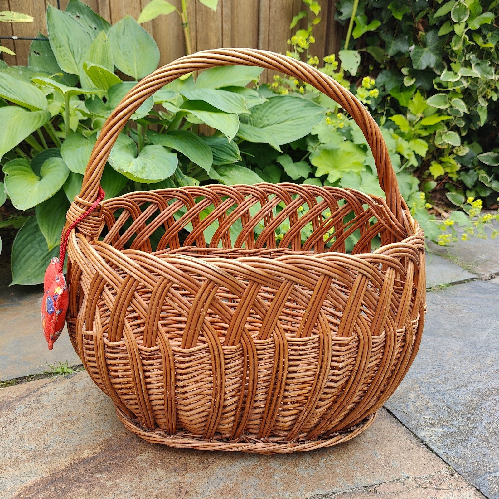 Vintage rieten plukmand draagmand groentemand, Gebruikt, Mand, Ophalen of Verzenden, Riet