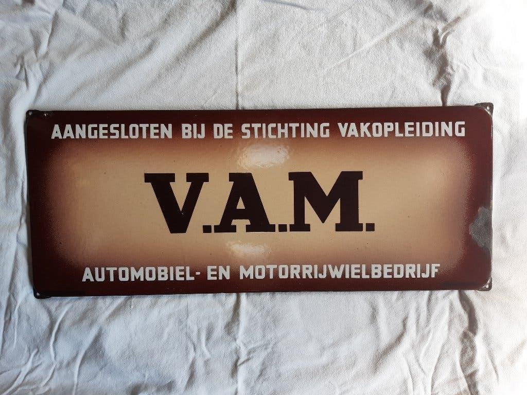 orgineel emaille bord vam langcat 50 tiger jaren auto motor, Ophalen of Verzenden