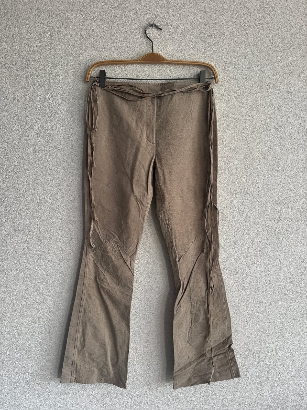 Vintage Y2K beige echt leren suede broek met franjes, Vintage, Maat 42/44 (L), Vintage, Ophalen of Verzenden