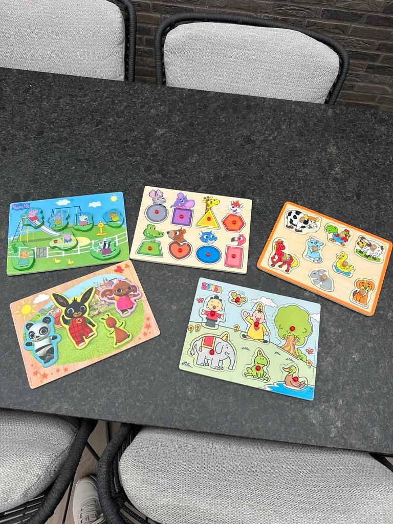 Houten inleg puzzels: Bumba, Bing, Peppa Pig & Dieren, Kinderen en Baby's, Speelgoed | Kinderpuzzels, Zo goed als nieuw, 6 maanden tot 2 jaar