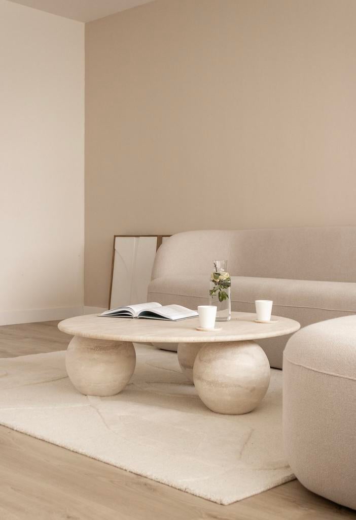 ACTIE! Travertin tafel bollen 30cm met 90cm blad - Vada, Ophalen, Zo goed als nieuw, 75 m² of meer, Laminaat