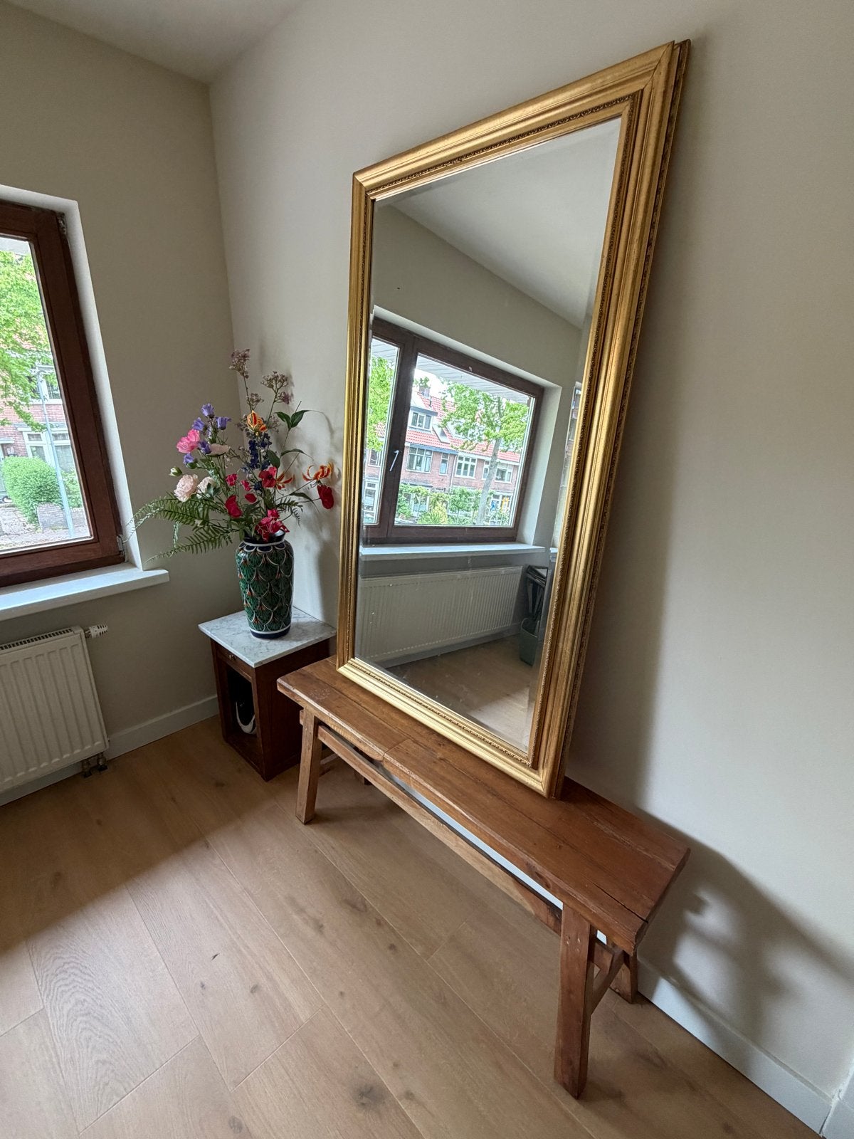 Brocante vintage spiegel goud, Ophalen, Zo goed als nieuw, 75 tot 100 cm, 150 tot 200 cm