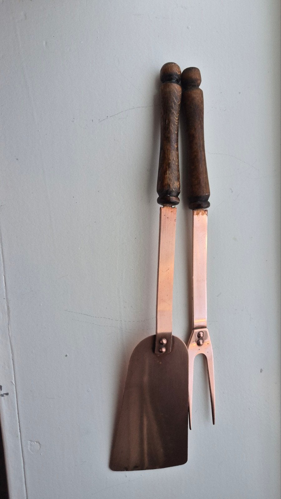 Koperen keukengerei set met houten handvatten, Ophalen of Verzenden