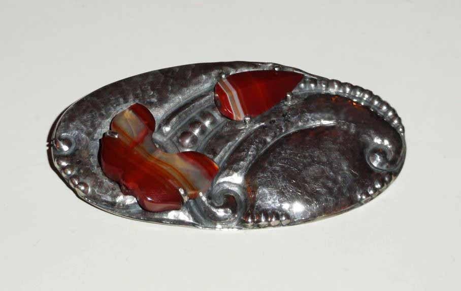 Broche Zilver Agaat Amsterdamse School, 4 tot 7 cm, Verzenden, Nieuw, Met edelsteen