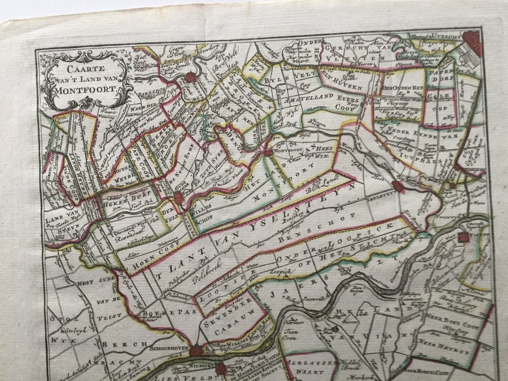 Montfoort, Schoonhoven en Utrecht, 1740, Antiek en Kunst, Cartografie, Blanco verso, 1700 - 1799, 26 cm