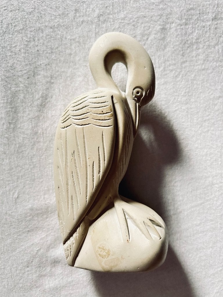 Vintage Beeld handgestoken kraanvogel, speksteen, 13,5 cm, Ophalen of Verzenden, Zo goed als nieuw, Dier