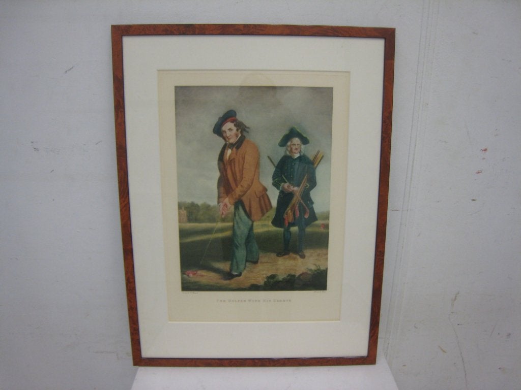 Kleurenprint van " the golfer with his caddie", 53x70