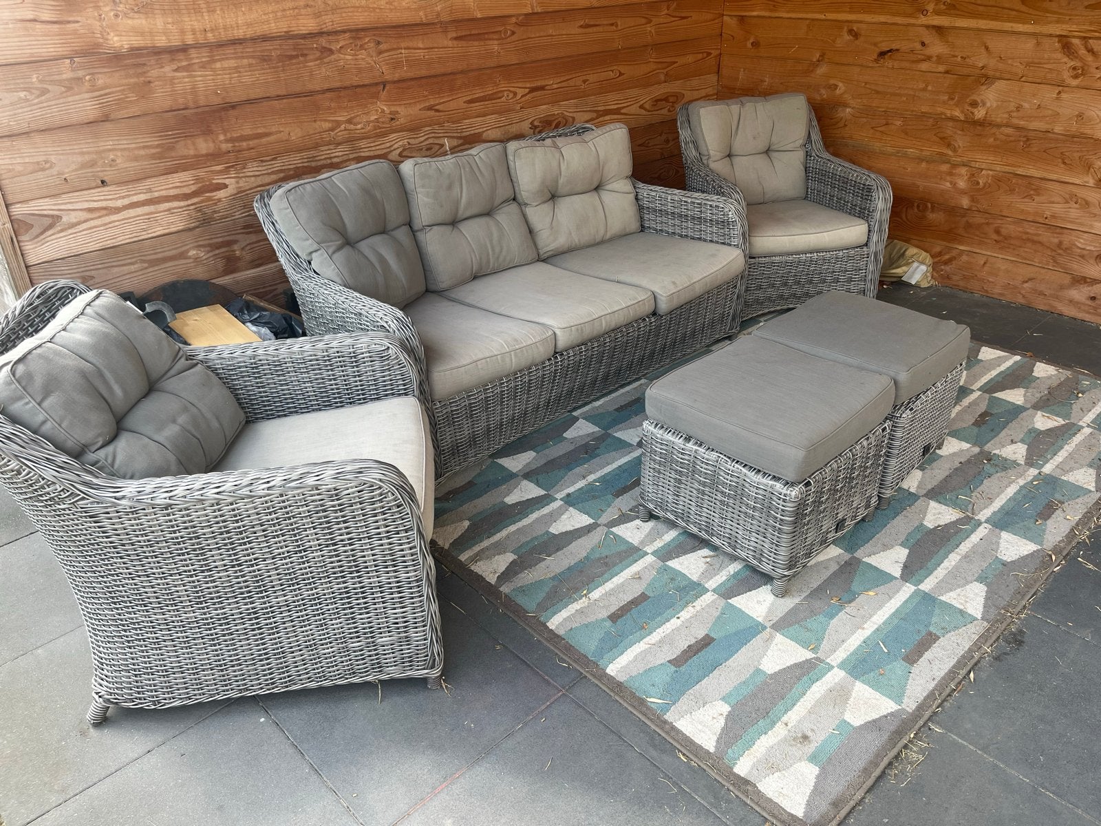 LE SUD Tuinset: bank, 2 stoelen en 2 hockers, Ophalen, 5 zitplaatsen, Gebruikt, Wicker