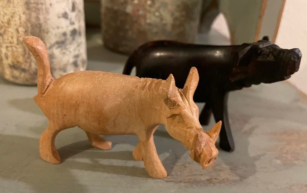 Houten buffel en zwijn Afrika wrattenzwijn hout, Ophalen of Verzenden
