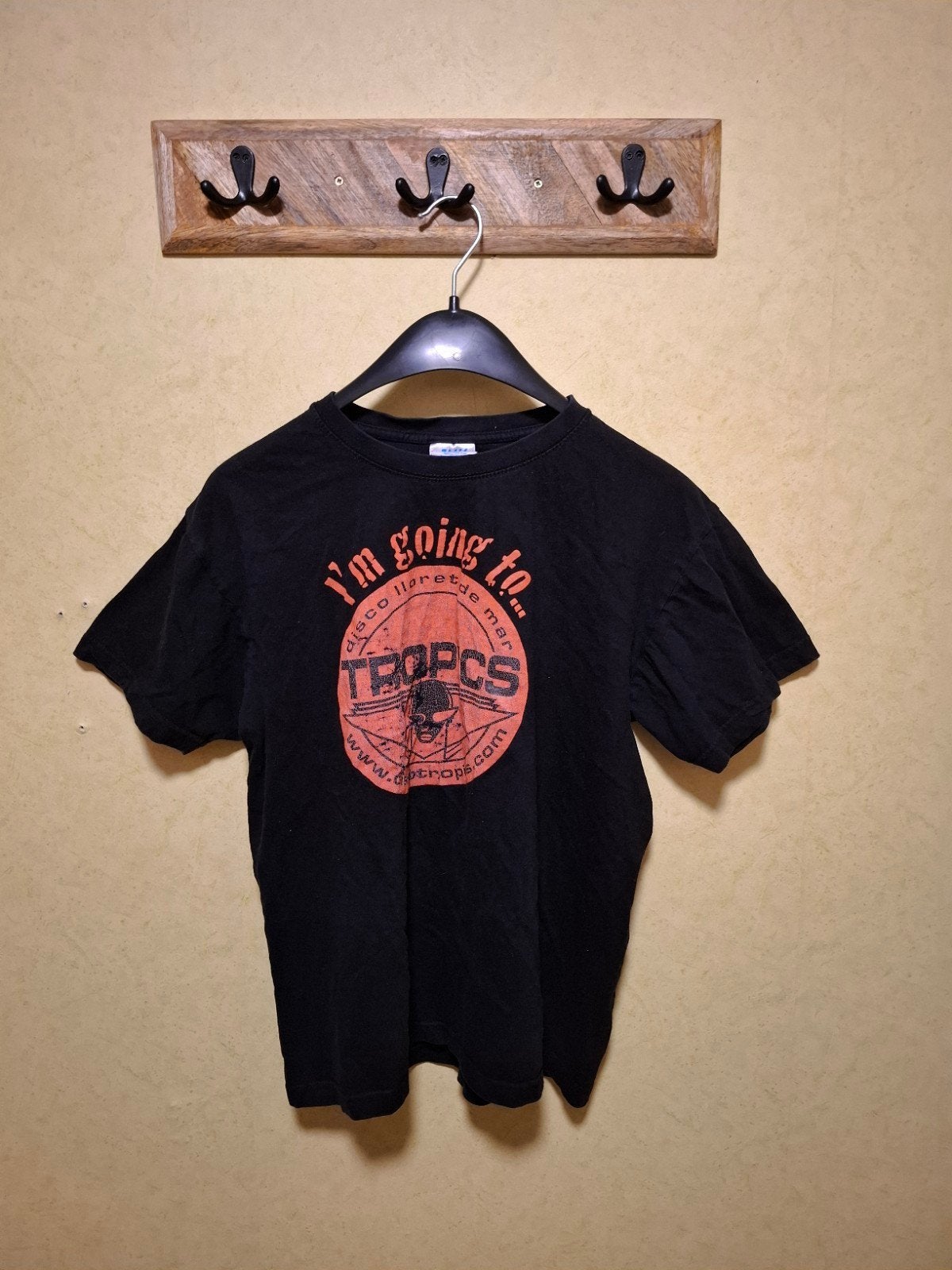 Vintage Disco Tropics Lloret de Mar T-Shirt Y2K 90s Clubwear, Maat 48/50 (M), Zwart, Ophalen of Verzenden, Gedragen