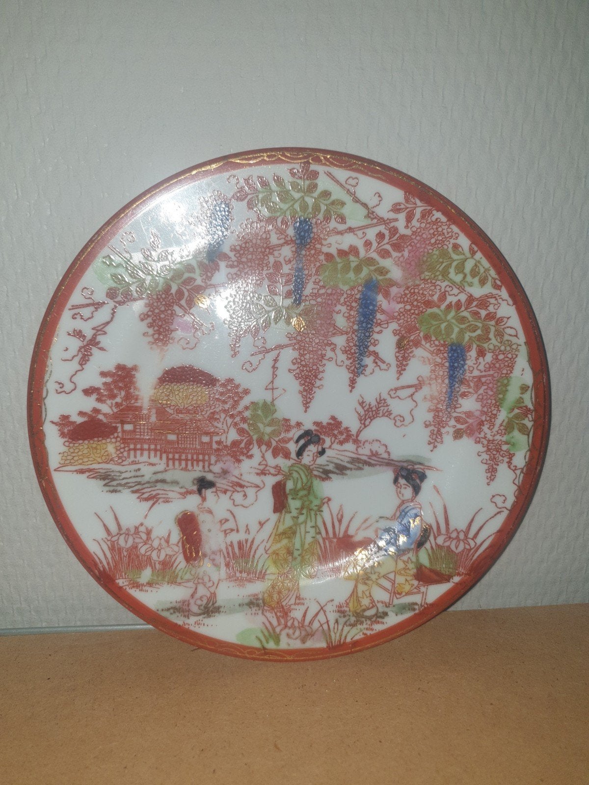 Vintage Japans decoratief bord met Geisha's en bloemen, Ophalen of Verzenden