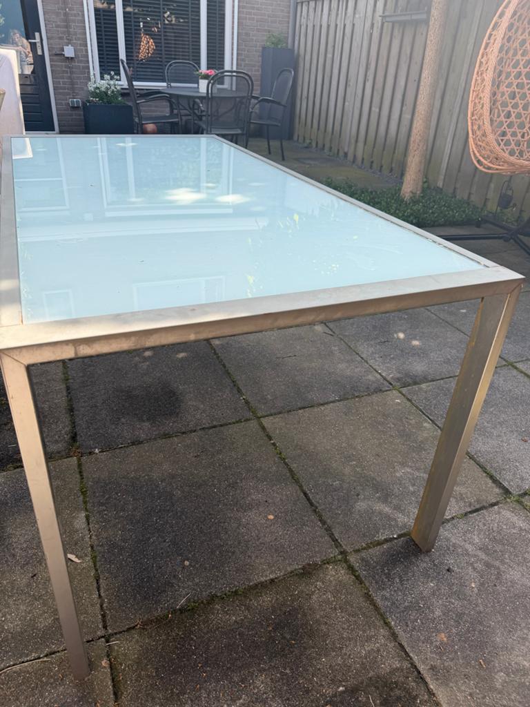 Tuin/binnentafel met glazen blad, Ophalen of Verzenden, Gebruikt
