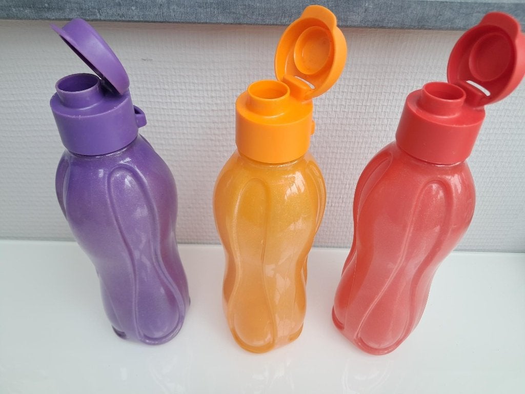 3x Tupperware eco drink fles 500 ml Rood Oranje Paars, Ophalen of Verzenden, Zo goed als nieuw, Drinkfles, BPA-vrij