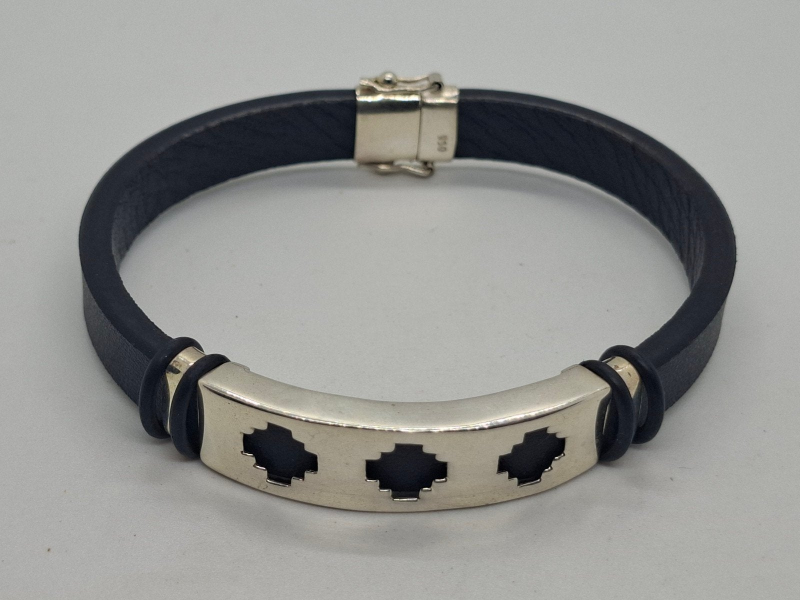 Lederen Chakana Herenarmband met Zilveren Slot 950, Ophalen of Verzenden, Zo goed als nieuw, Zwart, Zilver