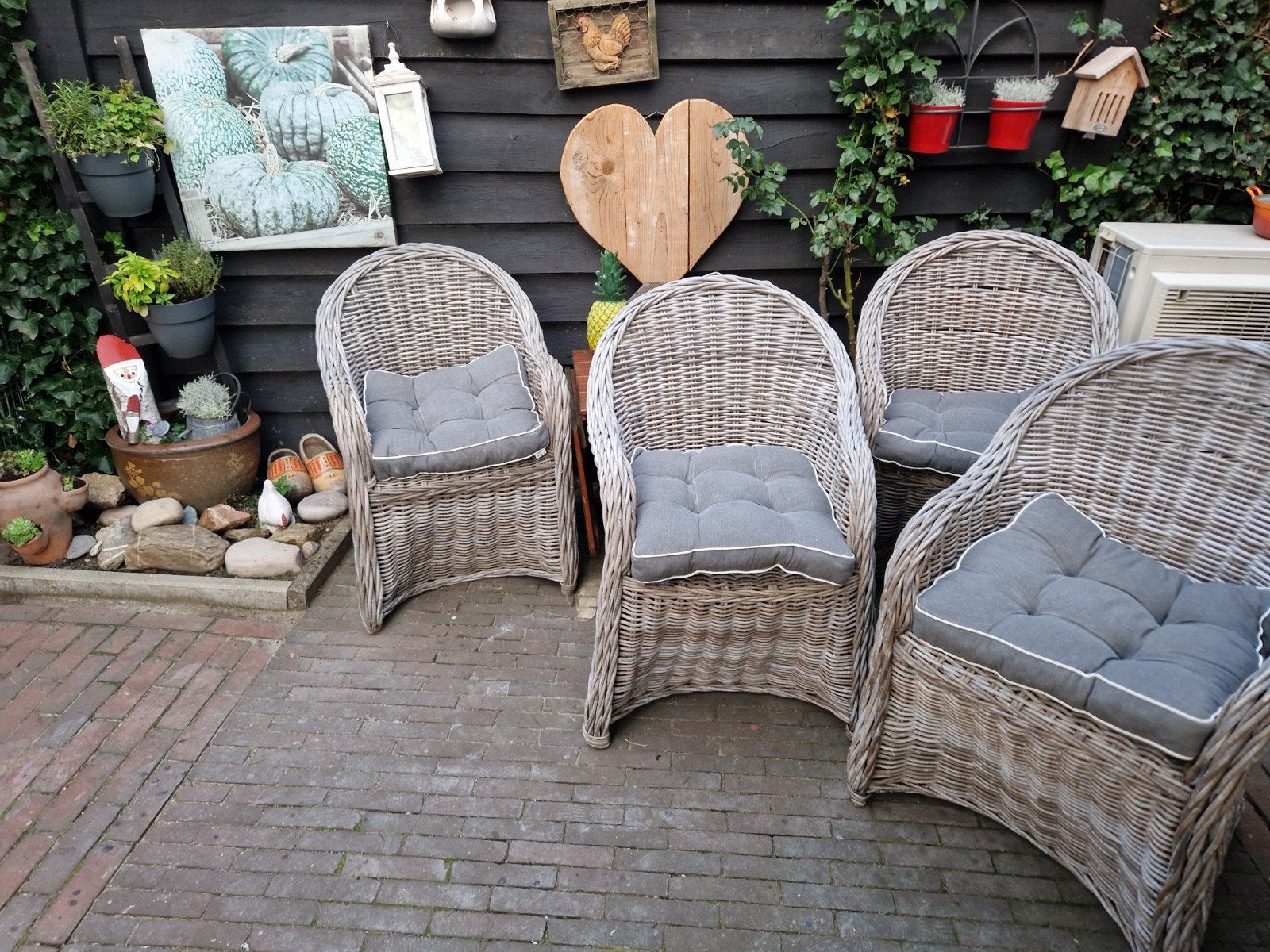 ROTAN TUINSTOELEN SET MET KUSSENS 4X, Ophalen, Gebruikt, Rotan