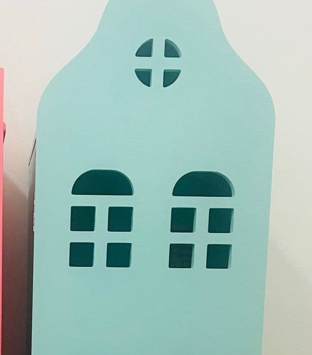 Houten Grachtenpand Huisje - Poppenhuis (mintgroen) HEMA, Ophalen, Zo goed als nieuw, Poppenhuis