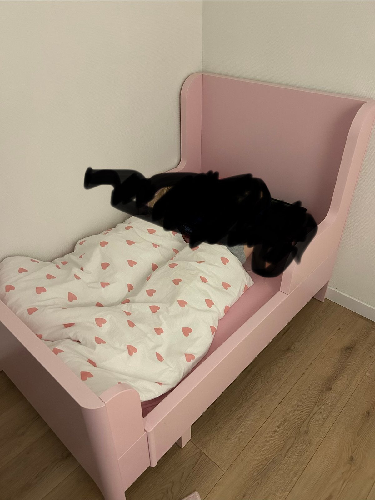 Roze mee groeibed Ikea Busunge, Ophalen, 70 tot 85 cm, Zo goed als nieuw, Lattenbodem