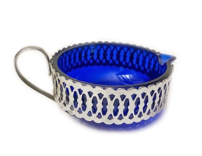 Vintage bonbon , suiker schaaltje kobalt blauw glas Engeland, Ophalen of Verzenden