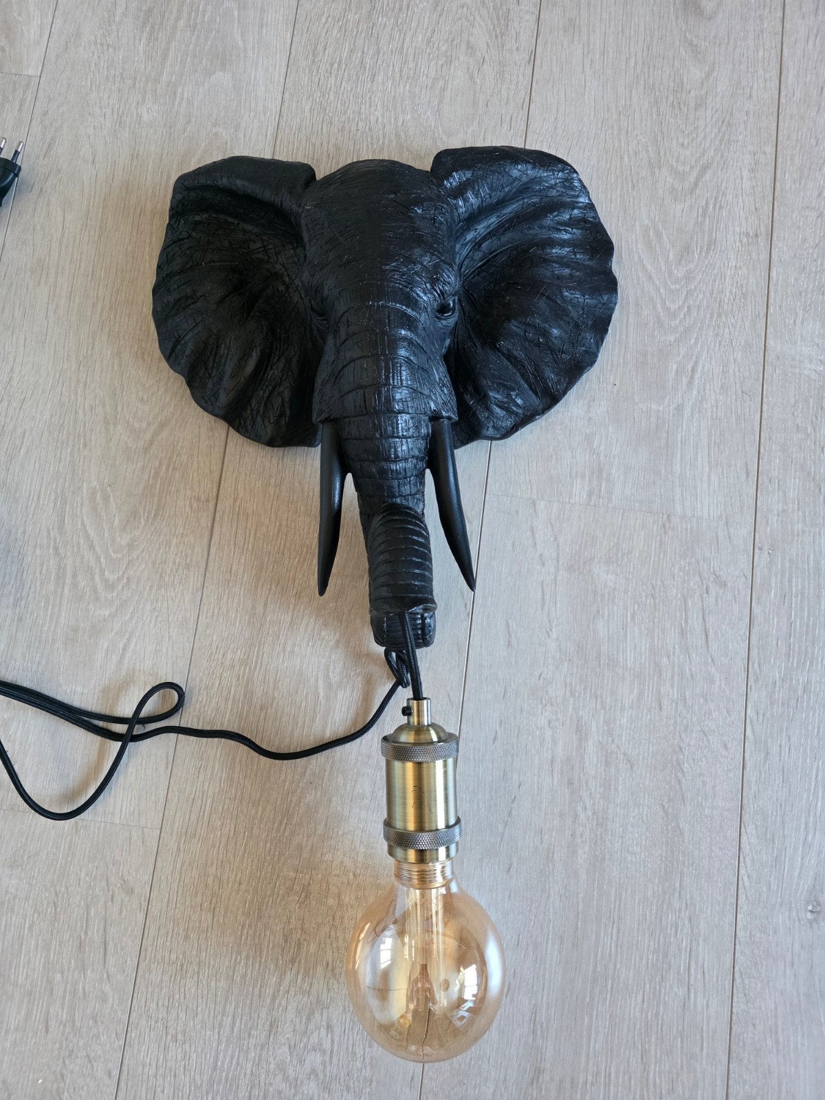 Wandlamp Olifant Zwart, Ophalen, Kunststof, Zwart, E27 (groot)