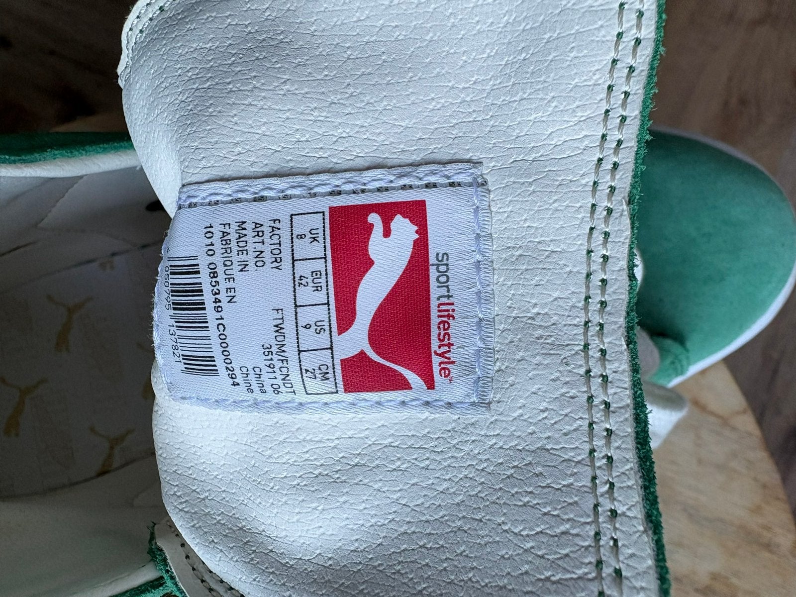 Puma green/white suede, Ophalen of Verzenden, Zo goed als nieuw, Wit