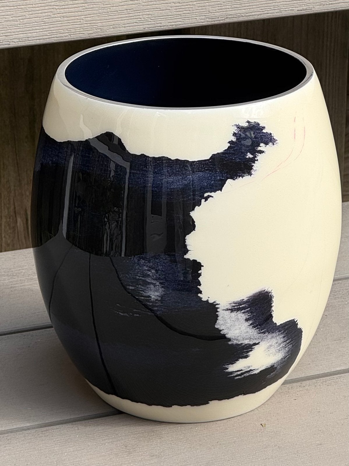 Stelton Stockholm Horizon vaas/bloempot – blauw/wit design, Ophalen of Verzenden, Zo goed als nieuw, Blauw, Overige materialen