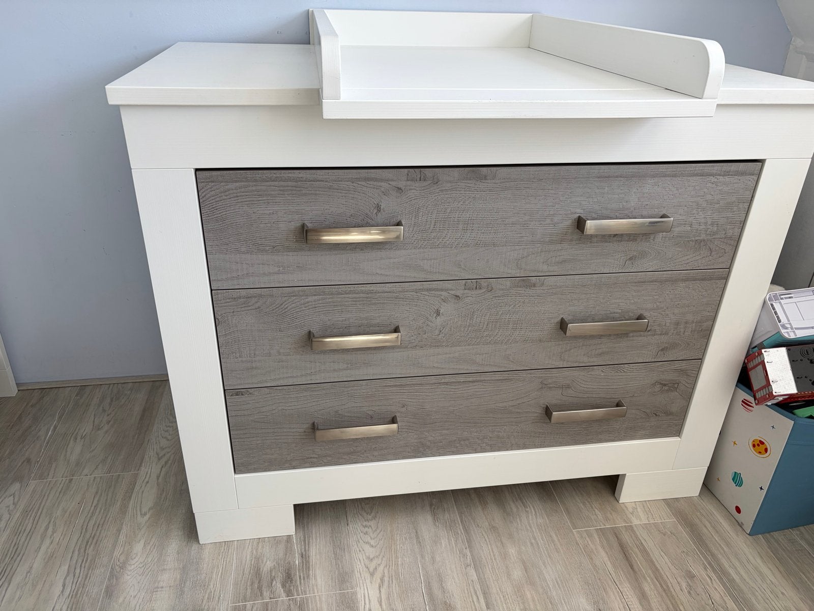 TWF Commode met 3 lades en incl. extra opzetstuk - Wit/Grijs, Ophalen, Gebruikt, 50 tot 70 cm, 75 tot 100 cm